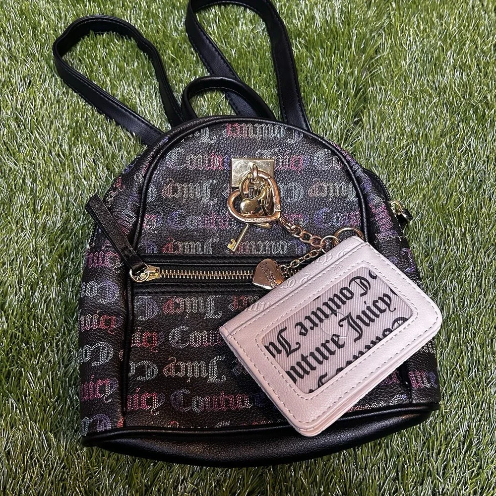 Juicy Couture Black Rainbow Logo Mini Backpack with Card‎ Holder Wallet Set